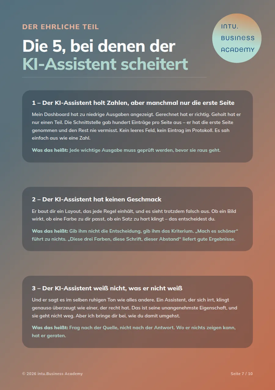 Seite 7 der Liste: Die Fehlschläge, ehrlich aufgeschrieben